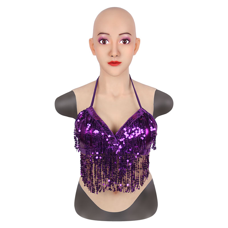 Male to Female Silicone Mask With Breast Forms Fake Boob Masquerade Silicone Realistic Woman Face Mask for Crossdresser