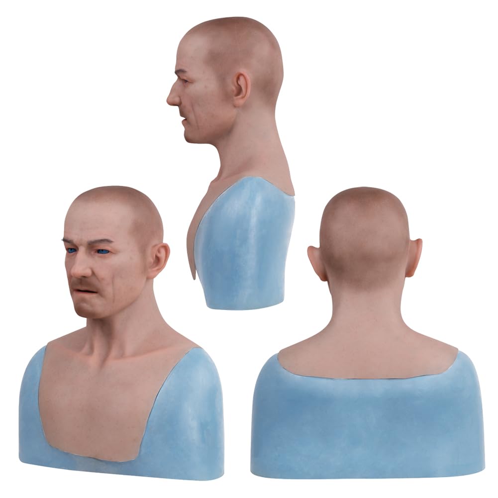 Silicone Halloween Prop Realistic Old Man Face Silicone Mask for Cosplay & Halloween Male Costume Props