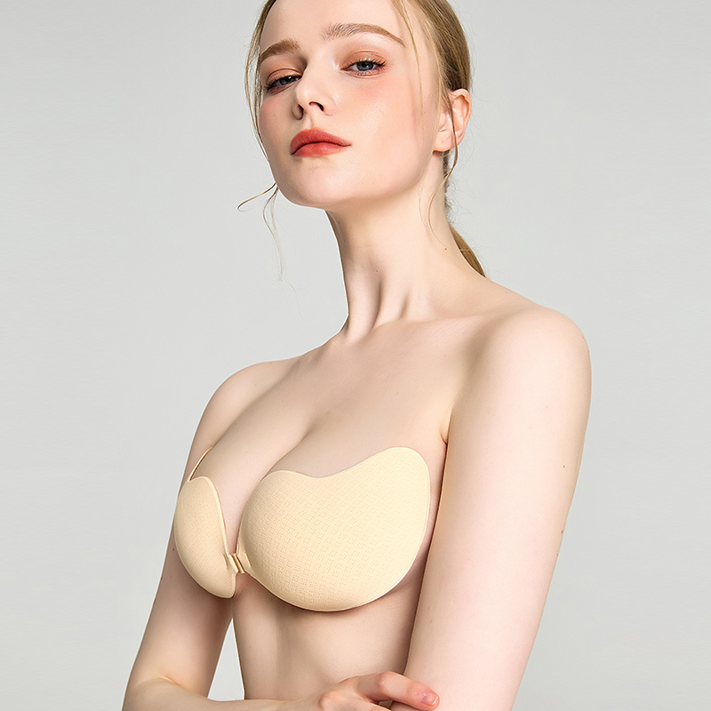 Wholesale Self Adhesive Sticky Invisible Backless Magic Strapless Silicone Push Up Bra With Round Shape
